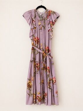 Sundance XS Floral Drop Waist Maxi Dress Ruffle Boho Romantic